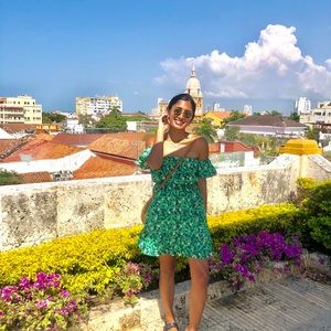 Pretty green off the shoulder mini dress